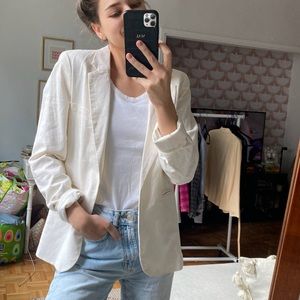 Rachel Zoe Cream Linen-Blend Blazer